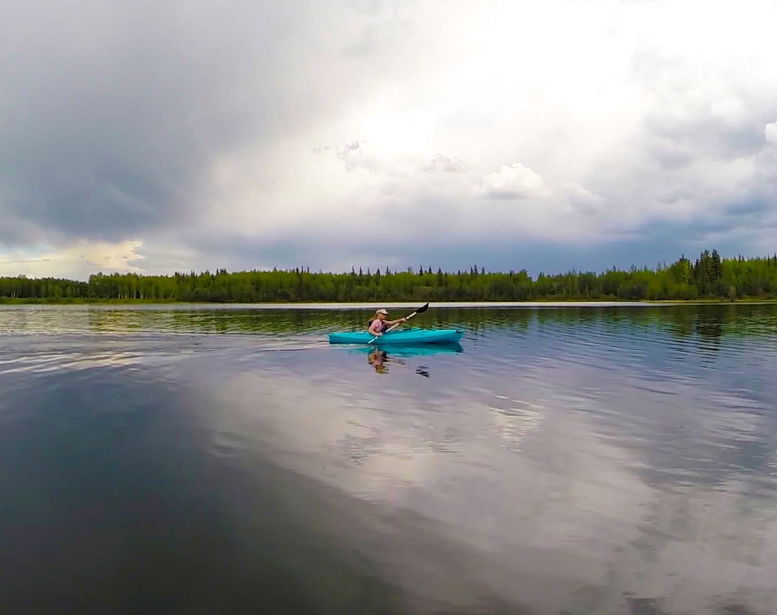 A person in a kayak at the Chena Lake Recreation Area