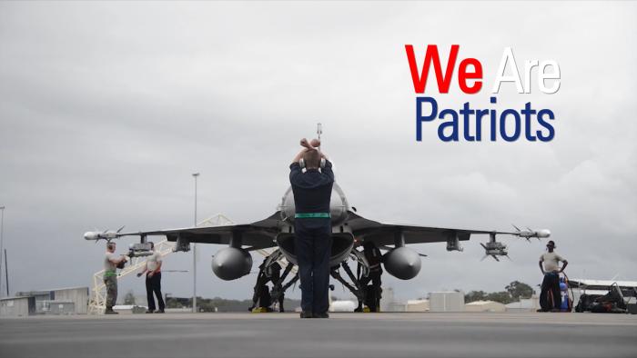 An F16 US fighter jet on the flight line at an air force base