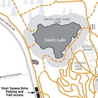 A map of Smith Lake and the surrounding landmarks, trails, and roads.